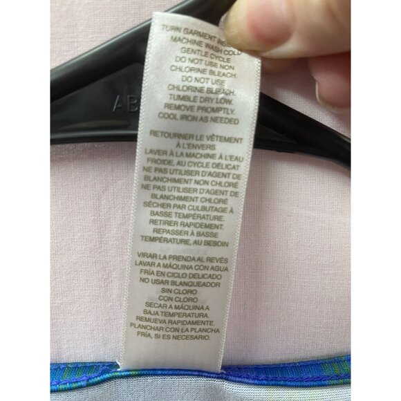 Women's Size LG Blue & Green Cap Sleeve V-Neck Pull-over Blouse w Buckle Accent - Picture 8 of 9